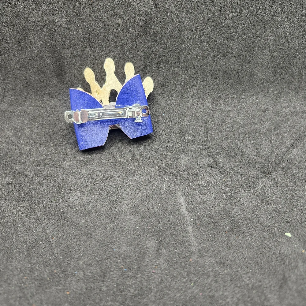 Hand Crafted Blue, Silver and Gold Crown Glitter  Hair Bow Barrette Clip